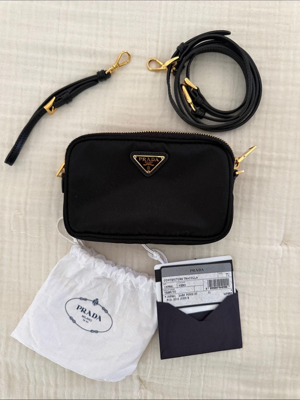 Prada Contenitore Tracolla Tesuto Black Nylon mini Camera Bag (1NF861)